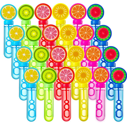 Sloosh 24 Pack Fruits Mini Bubble Wands (1 oz) for Kids, Summer Bubble Fun Activity, Easter, Themed Birthday Wedding, Assortment Party Favors Gift