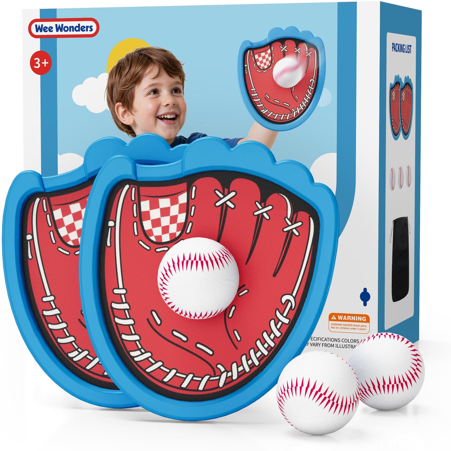 Wee Wonders Toss and Catch Ball Set, Kids Baseball Glove, Blue