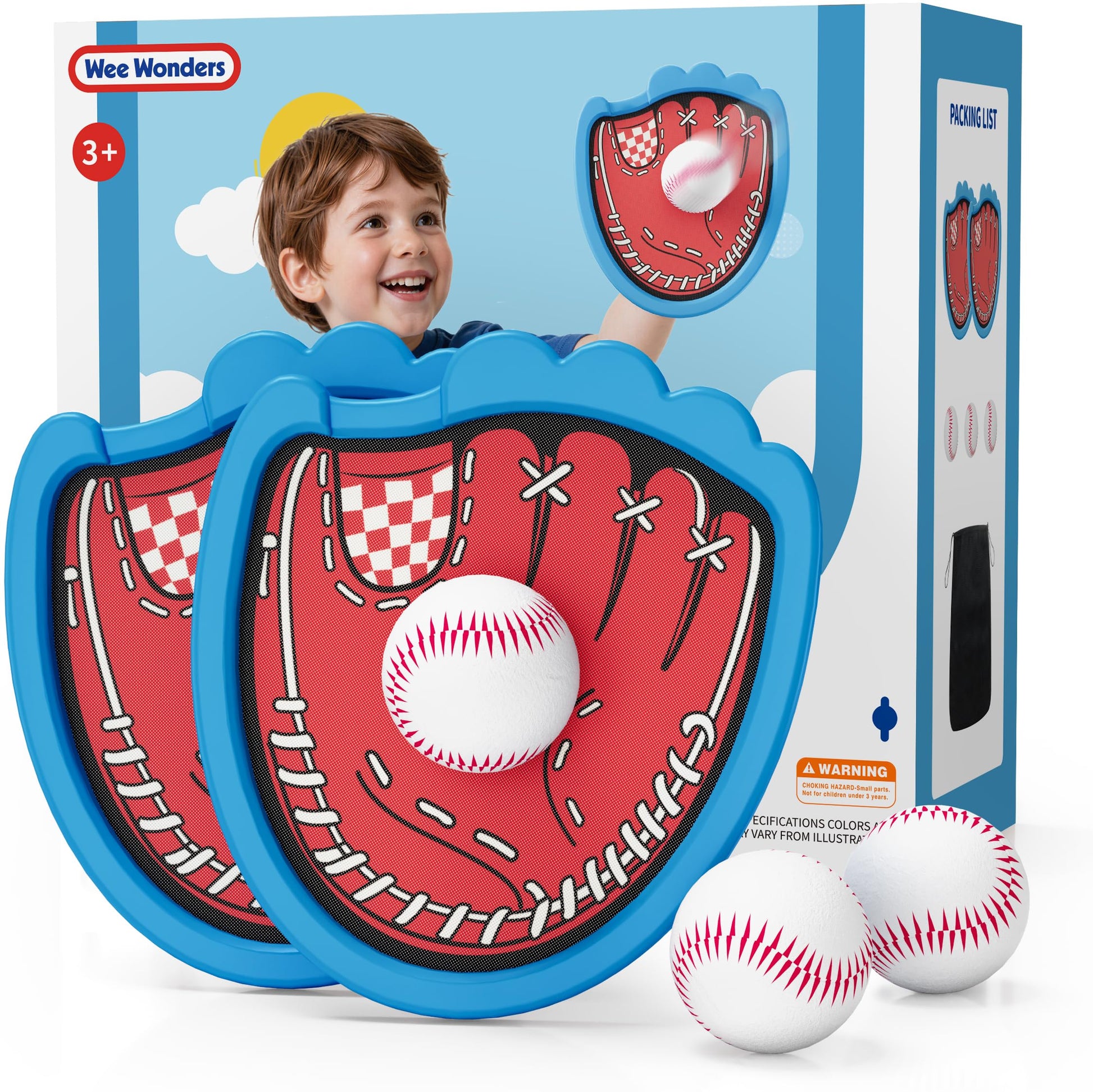 Wee Wonders Toss and Catch Ball Set, Kids Baseball Glove, Blue