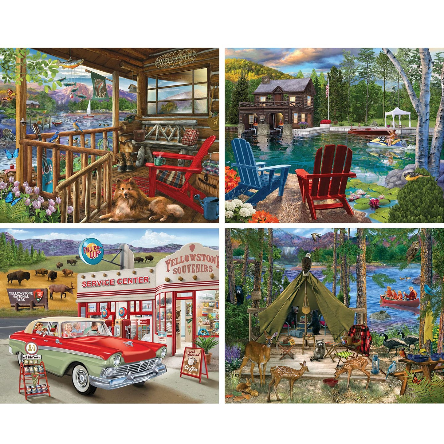 Bits and Pieces - 4-in-1 Multi-Pack Large 300 Piece Jigsaw Puzzles for Adults - Jigsaw Puzzle Set Bundle by Bigelow Illustrations, Completed Puzzle