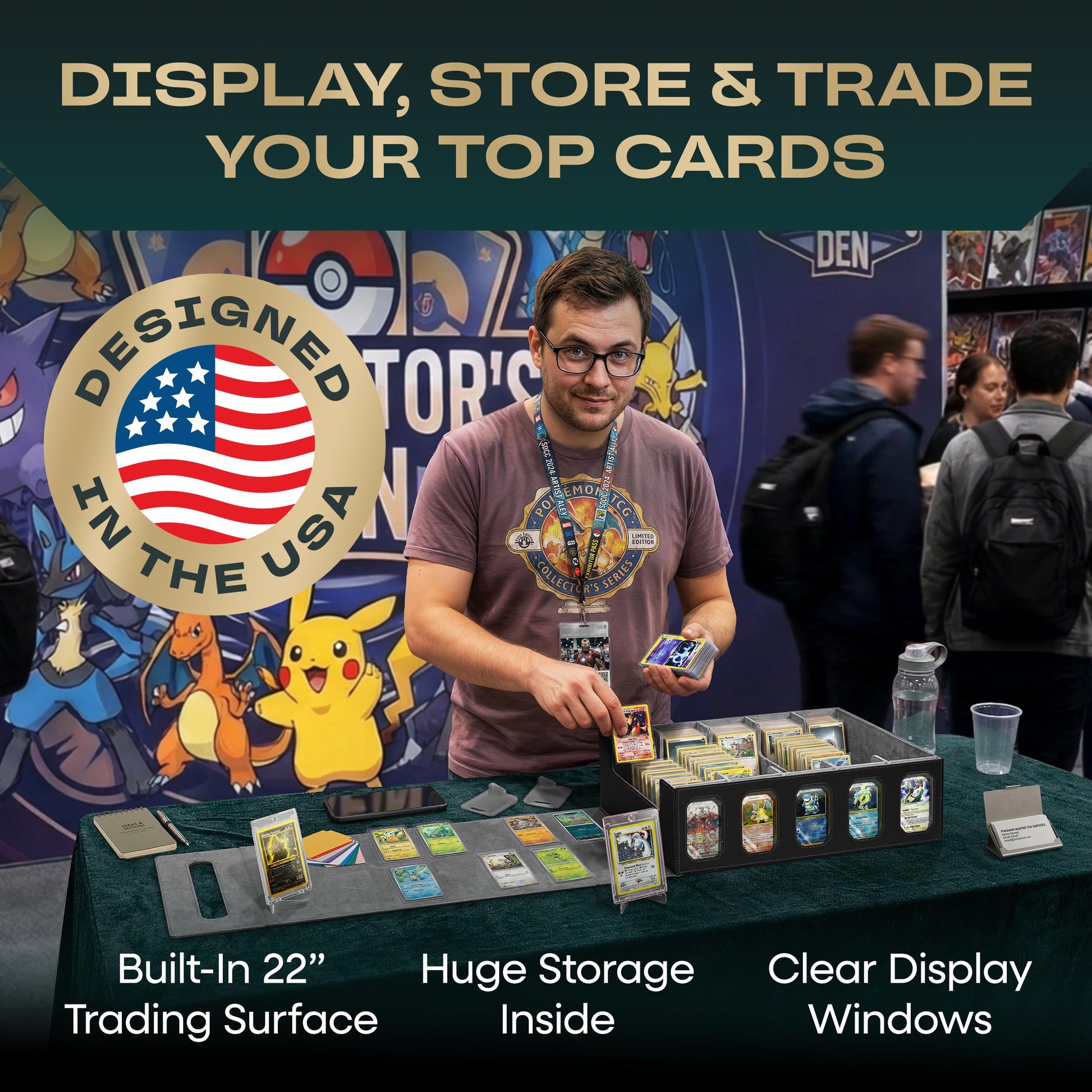 TEZRIX 5-row Trading Card Storage Box with Display Windows | Magnifier Ruler, 2 Display Stands, 7 Cardholders & 24 Category Tabs Included | 3900+ Card