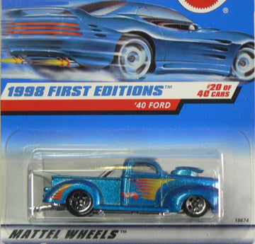 Hot Wheels - 1998 First Editions - 1940 Ford Pickup - Die Cast - #20 of 40 Cars - Blue Metallic Paint - Collector #654 - Limited Edition - Collectible