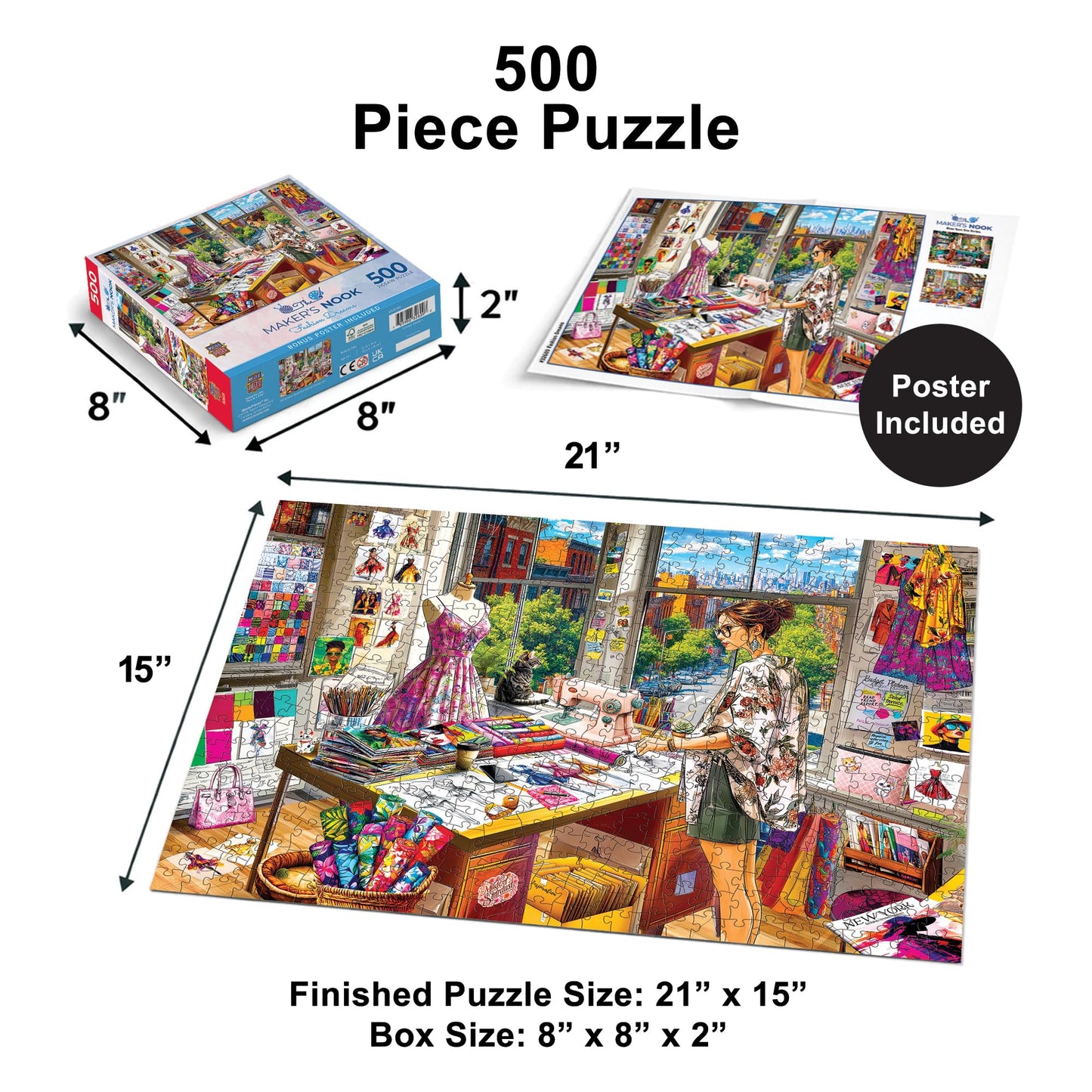 MasterPieces 500 Piece Jigsaw Puzzle for Adults, Family, Or Youth - Maker's Nook - Fashion Dreams - 21"x15"