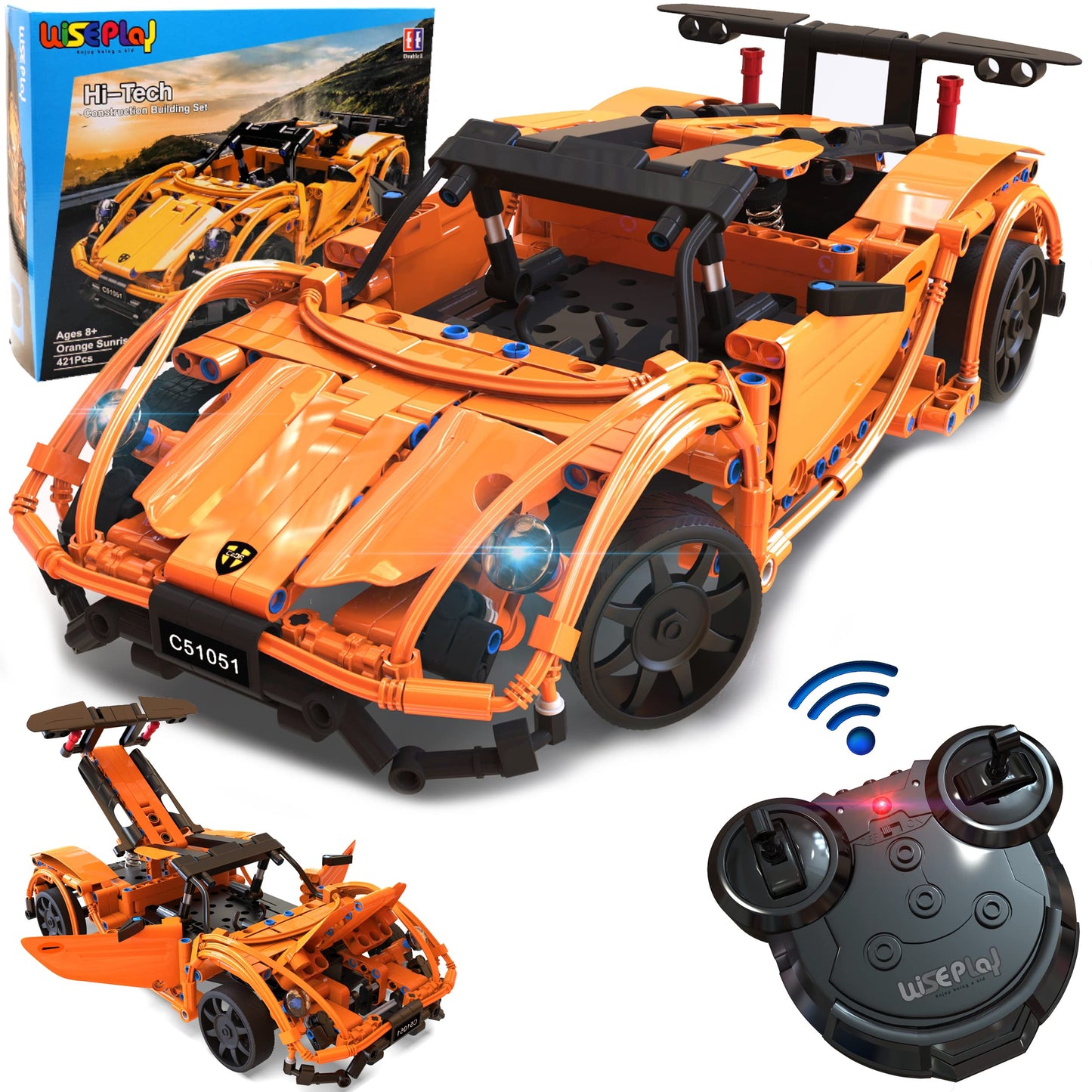 WISEPLAY STEAM Building Block RC Car Set 421 PCS - STEM Projects for Kids Ages 8-12 - Build Your Own RC Car