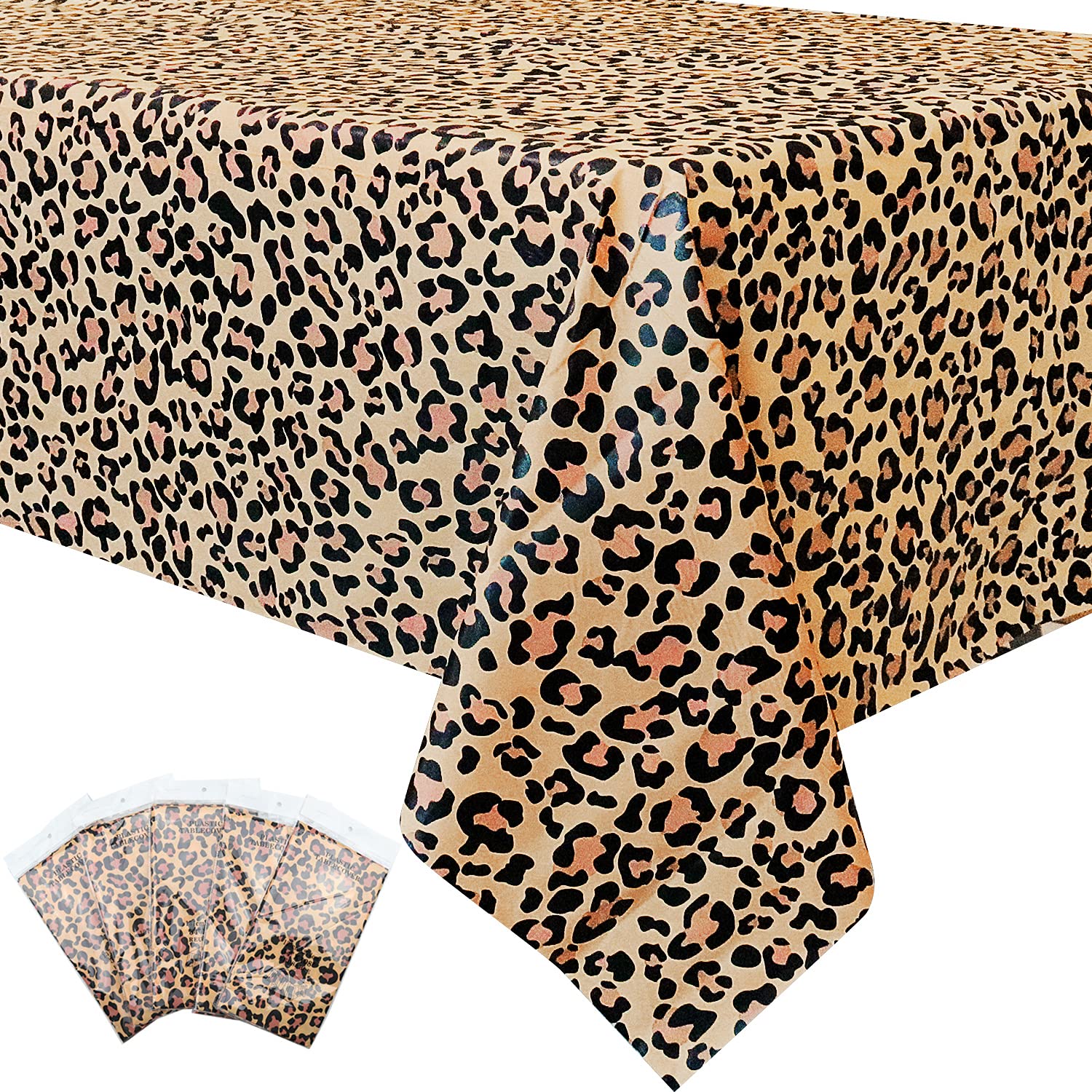 Hegbolke 5Pcs Leopard Table Covers - 54 x 108 Cheetah Print Tablecloth for Jungle Safari Animal Baby Shower Birthday Party Decorations Supplies