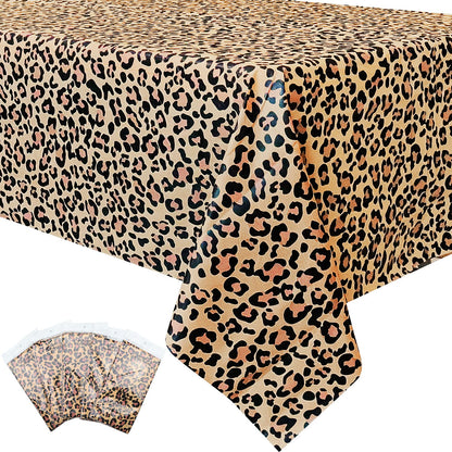 Hegbolke 5Pcs Leopard Table Covers - 54 x 108 Cheetah Print Tablecloth for Jungle Safari Animal Baby Shower Birthday Party Decorations Supplies