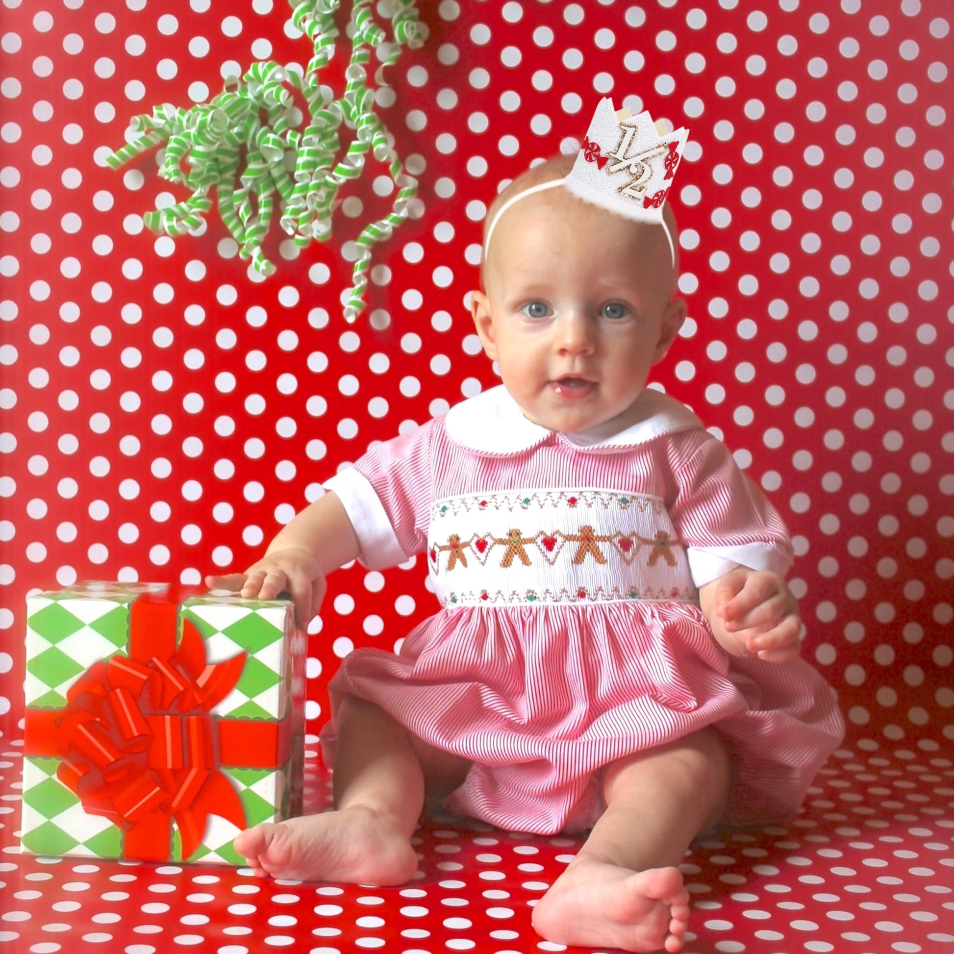 YOUAME Christmas 1/2 Birthday Party Crown - Christmas Themed Half Birthday Decorations, Half Way To One Party Decorations, My Half Year Hat