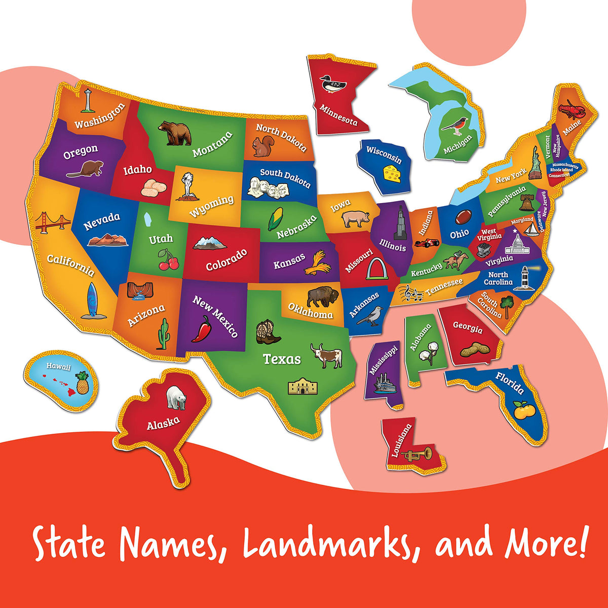 Learning Resources Magnetic U.S. Map Puzzle - Educational Map of the United States of America, Geography Matching Games, Kids Homeschool and Classroom