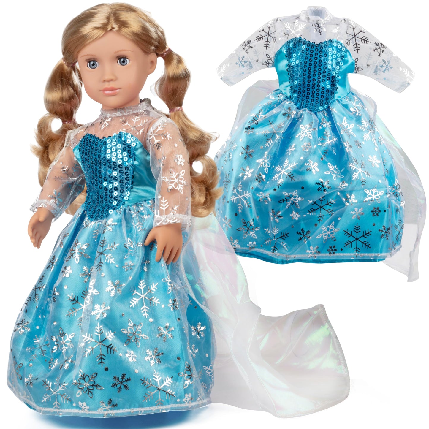 Elsa Frozen Inspired Dress- 18" Doll Clothes & Accessories Compatible w American Girl Dolls- Includes Blue Snowflake Queen Premium Quality Handmade