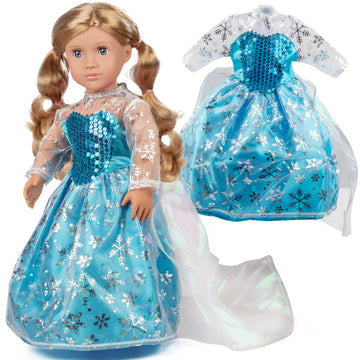 Elsa Frozen Inspired Dress- 18" Doll Clothes & Accessories Compatible w American Girl Dolls- Includes Blue Snowflake Queen Premium Quality Handmade
