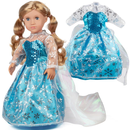 Elsa Frozen Inspired Dress- 18" Doll Clothes & Accessories Compatible w American Girl Dolls- Includes Blue Snowflake Queen Premium Quality Handmade