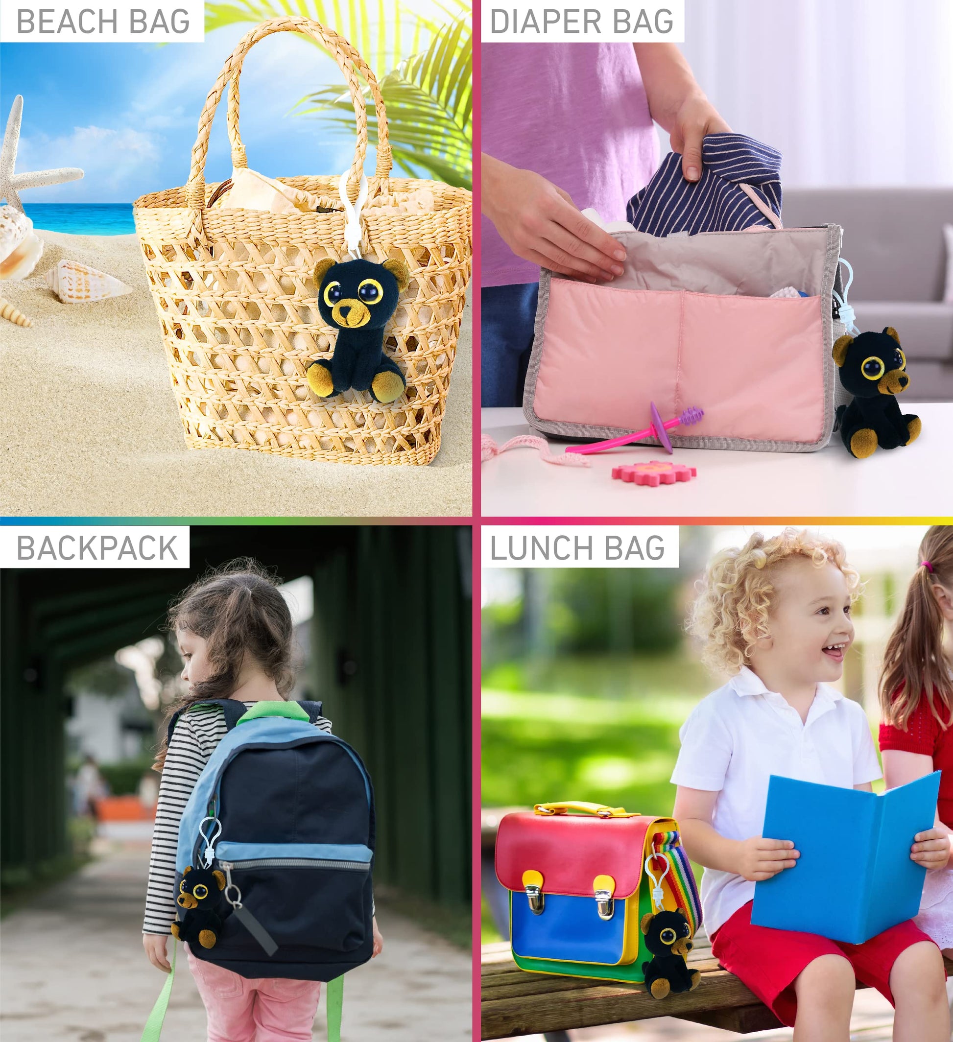 Puzzled DolliBu Black Bear Plush Big Eyes Keychain Stuffed Animal - Soft Wild Animal Charm with Sparkling Big Eyes, Decorative Zoo Plush Toy Accessory