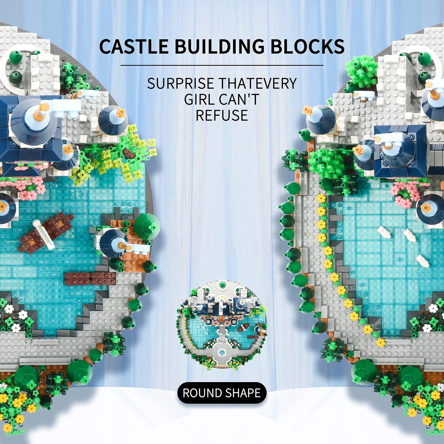 JXRLMB Magic Princess Blue Castle Micro Building Blocks for Adults Mini Building Kit, Creative Display Gift for Women and Kids Ages 14+ 3600 PCS