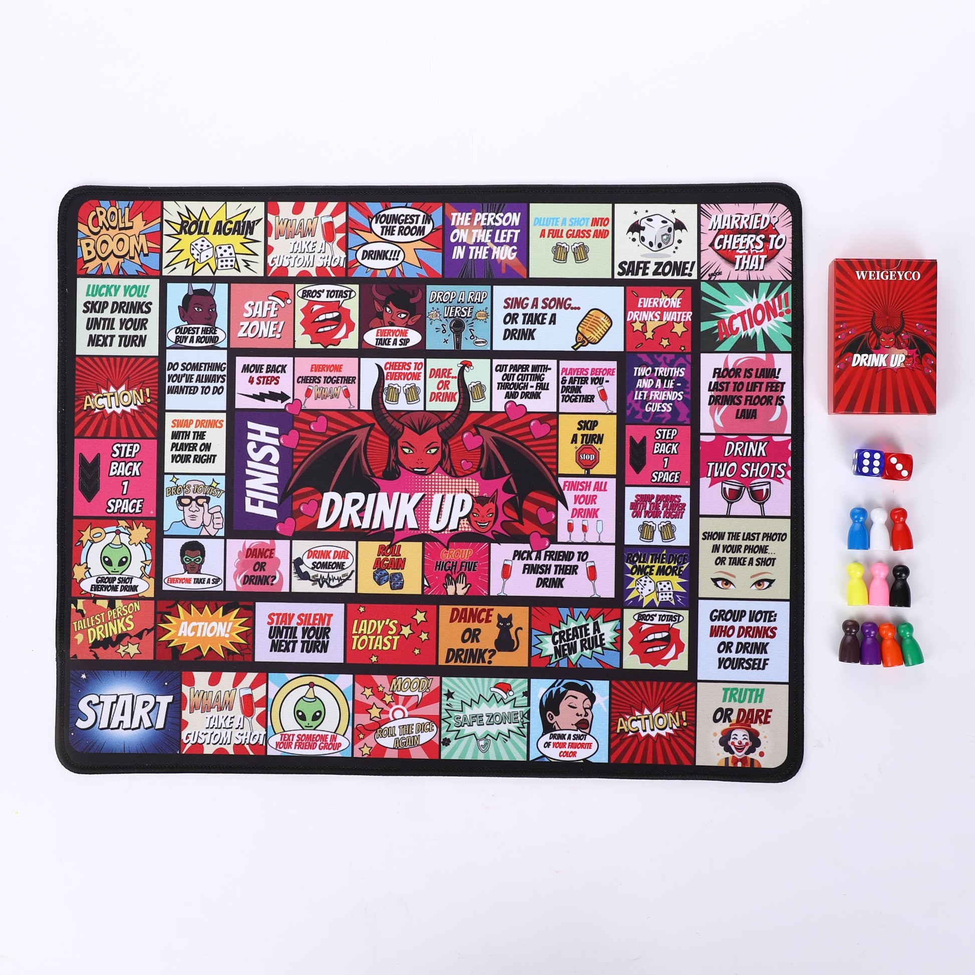 weigeyco Drinking Board Game for Adults, Couples Drinking Game, Outdoor Rubber Mat Party Game with 40 Truth or Dare Cards, Bachelorette & Girls Night