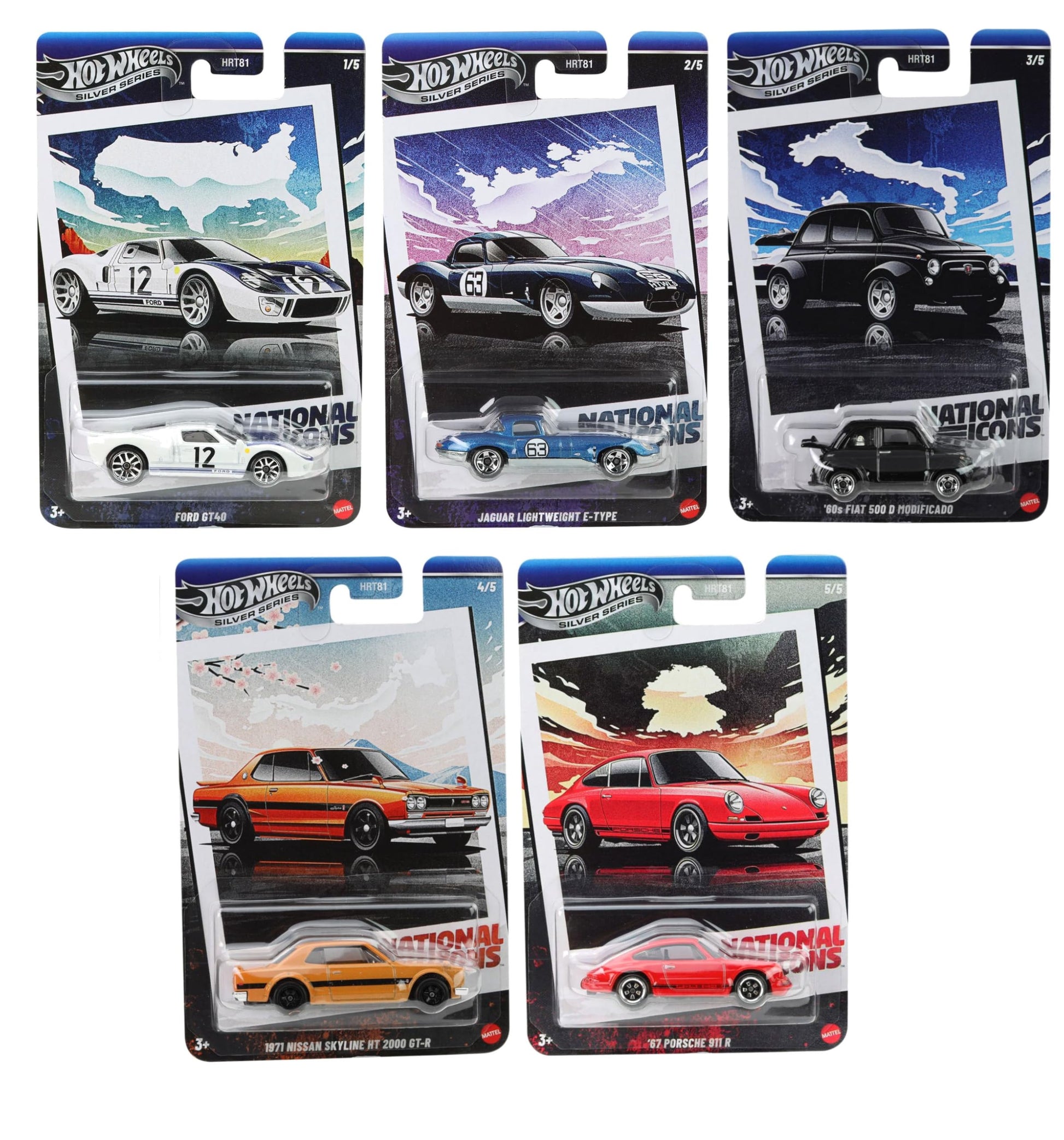 Hot Wheels National Icons Collection Silver Series - 5-Car Die?Cast Bundle, 1:64 Scale, Ages 3+ (HRT81?956G)