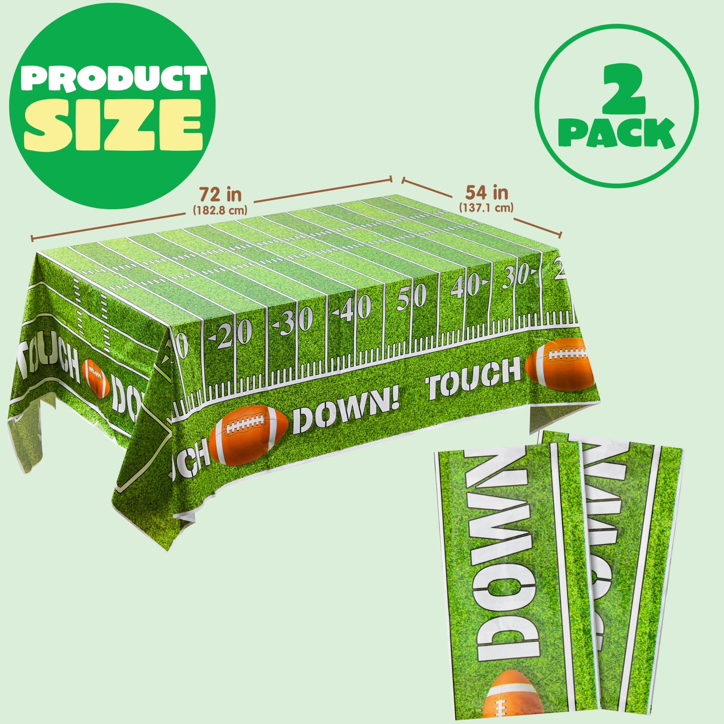 JOYIN 2 PCS Football Table Cover (54“*72") for Football Party Touchdown Tablecloth, Game Day Table Covers, Tailgate Table Cover Plastic Party Supplies