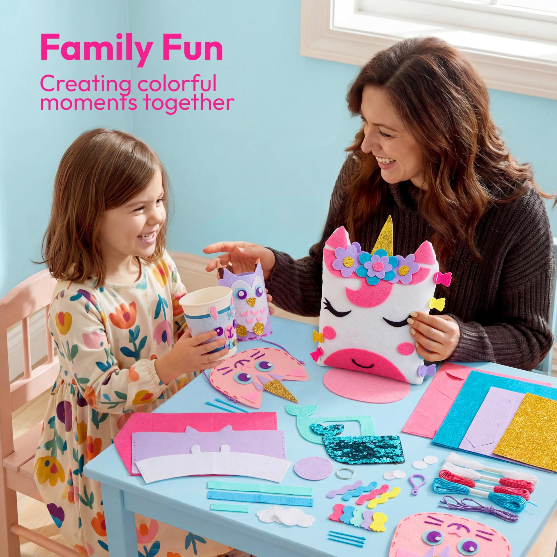 Klever Kits 7 Sewing Projects- My First Kids Sewing Kit- Easy DIY Arts and Crafts for Girls, Craft Kits, Birthday Gifts for Kids Aged 6+, Unicorn