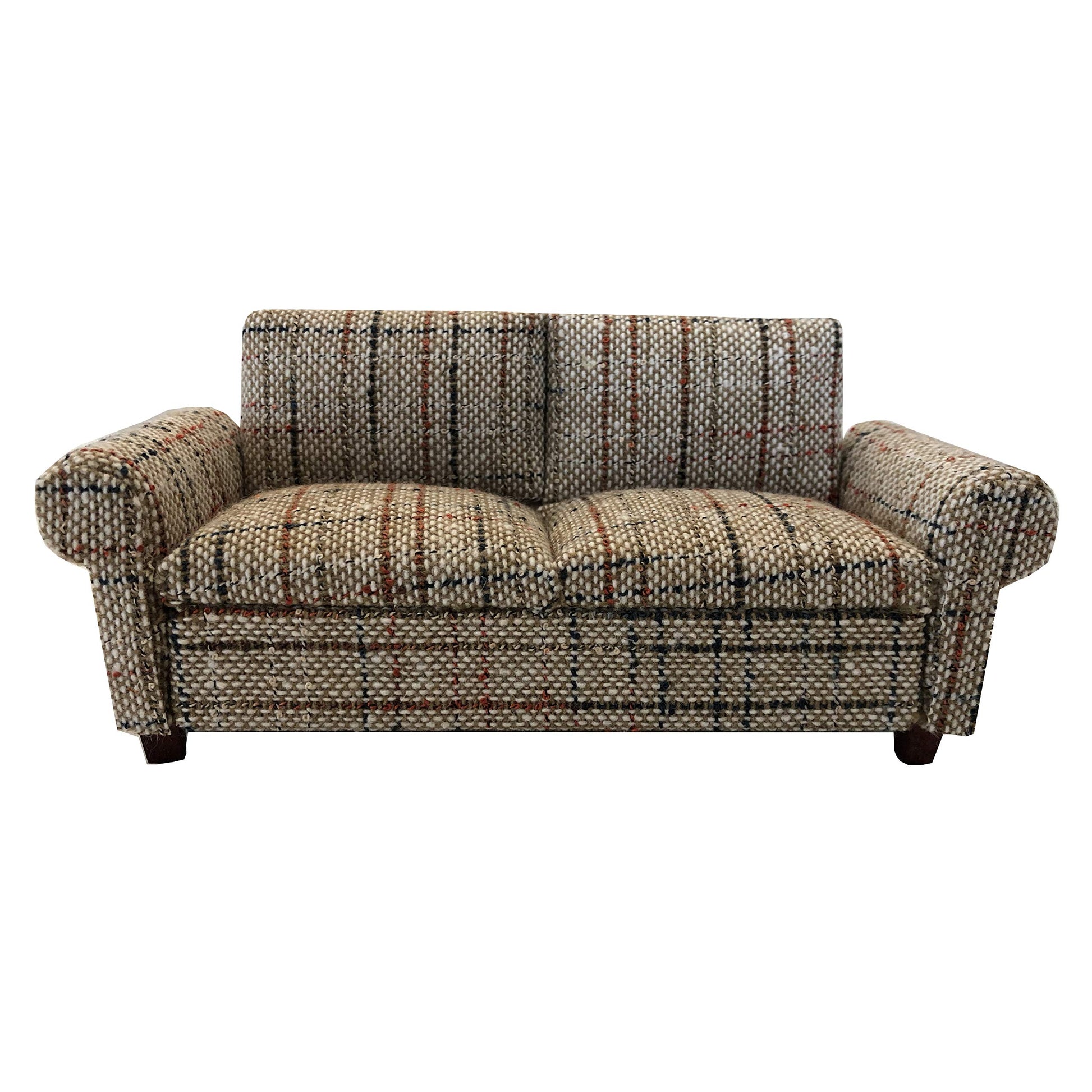 Brown Dollhouse Sofa Couch, Mini Loveseat for 6 Inch Dolls, 1:12 Scale Living Room Furniture, Retro Doll House Accessory