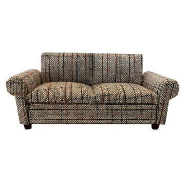 Brown Dollhouse Sofa Couch, Mini Loveseat for 6 Inch Dolls, 1:12 Scale Living Room Furniture, Retro Doll House Accessory