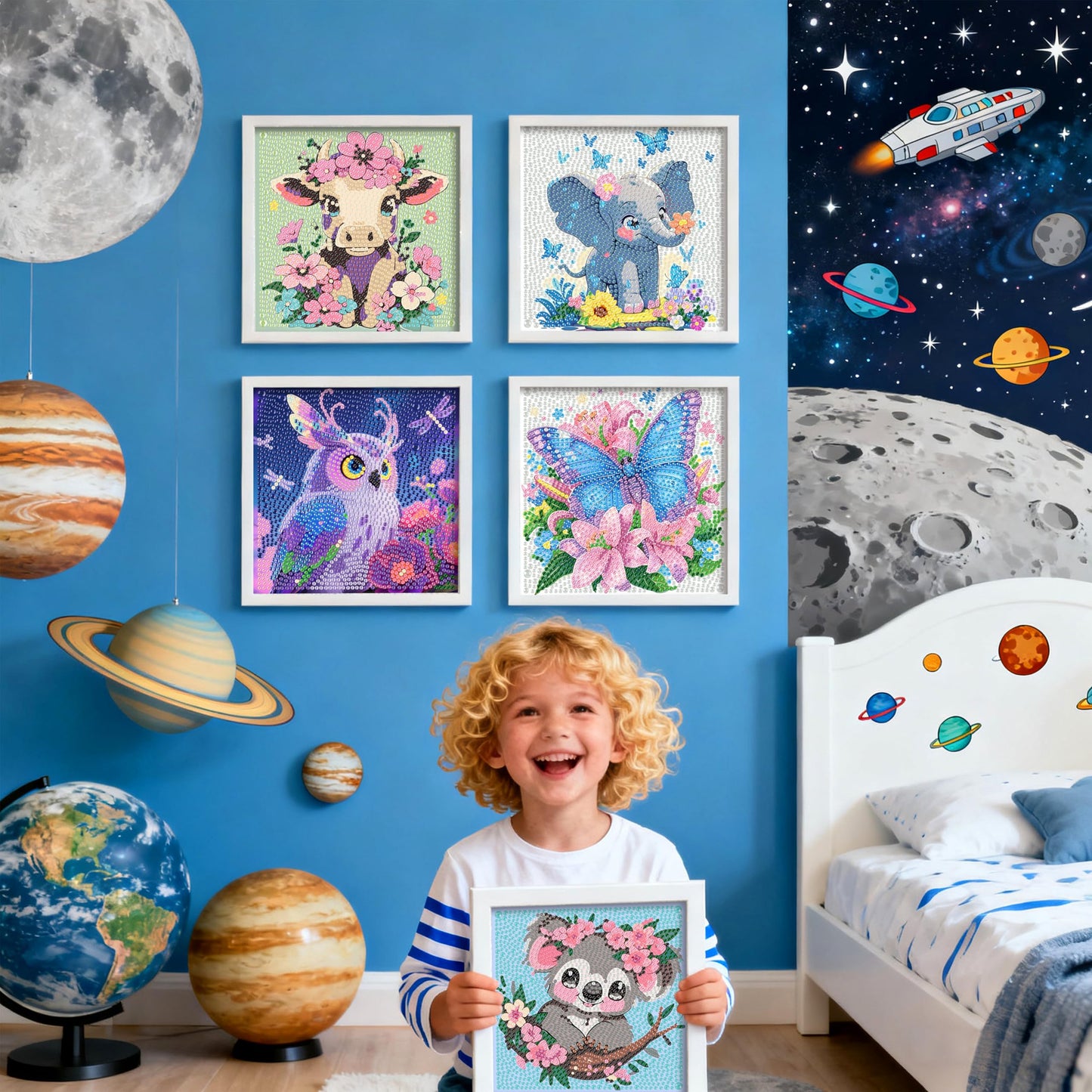 ADEFCSD 6-piece Set 5D Adult Diamond Painting Set, Suitable for Children Beginners, Cute Animal DIY Diamond Painting Mosaic Gemstone Art, Home wall