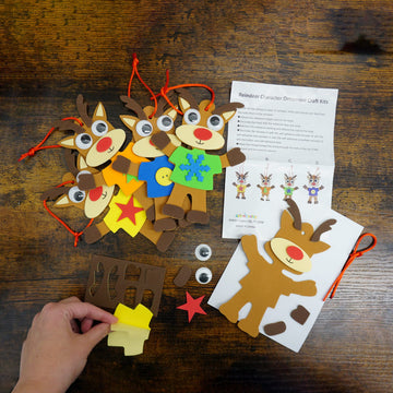 4E's Novelty Foam Christmas Reindeer Ornament Craft for Kids (12 Pack Bulk) Christmas Crafts for Kids Ages 4-8, 8-12 Toddlers DIY Ornament Craft Kit