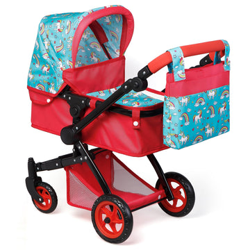 New - Fash n kolor® Baby Doll Stroller, Foldable Pram for Baby Doll - Cute Unicorn Design Doll Toy Stroller with Swiveling Wheel, Adjustable Handle