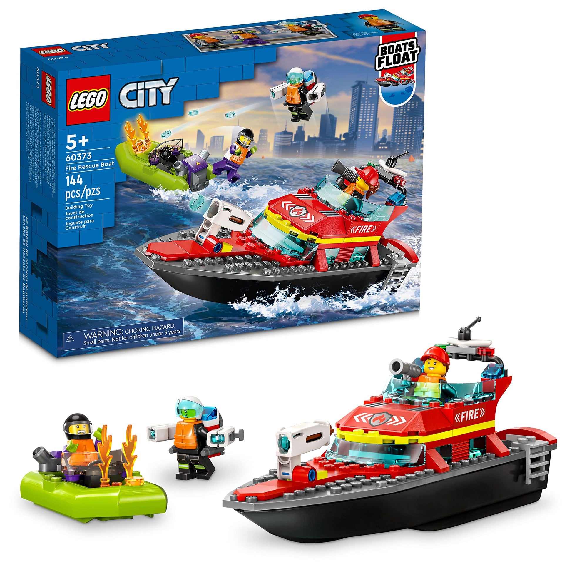 LEGO City Fire Rescue Boat Building Set - Floatable Boat Toy for Boys & Girls, Ages 5+ - Kids Pretend Play Toy for Preschool - Gift for Birthdays