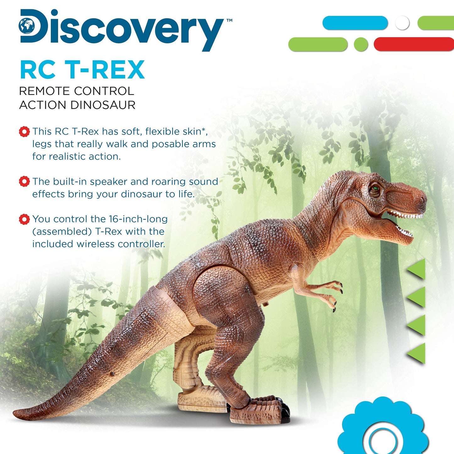 Discovery™ Remote Control T-Rex Dinosaur - Realistic Jurassic RC Action Figure with Walking Legs, Roaring Sounds, Chomping Mouth| Dinosaur Toys