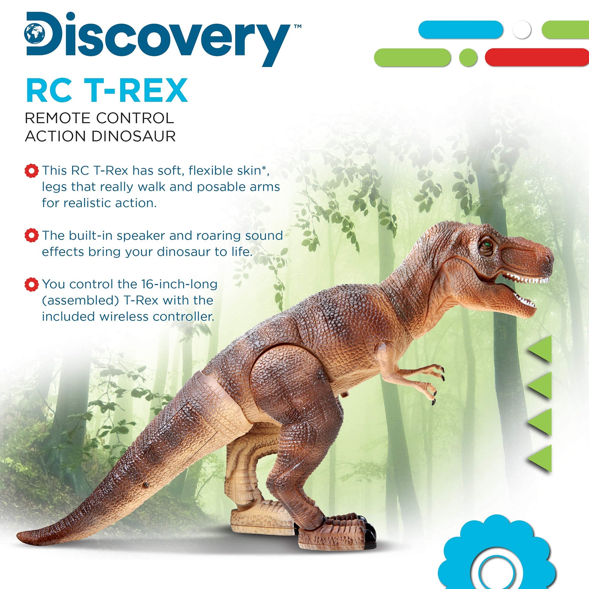 Discovery™ Remote Control T-Rex Dinosaur - Realistic Jurassic RC Action Figure with Walking Legs, Roaring Sounds, Chomping Mouth| Dinosaur Toys