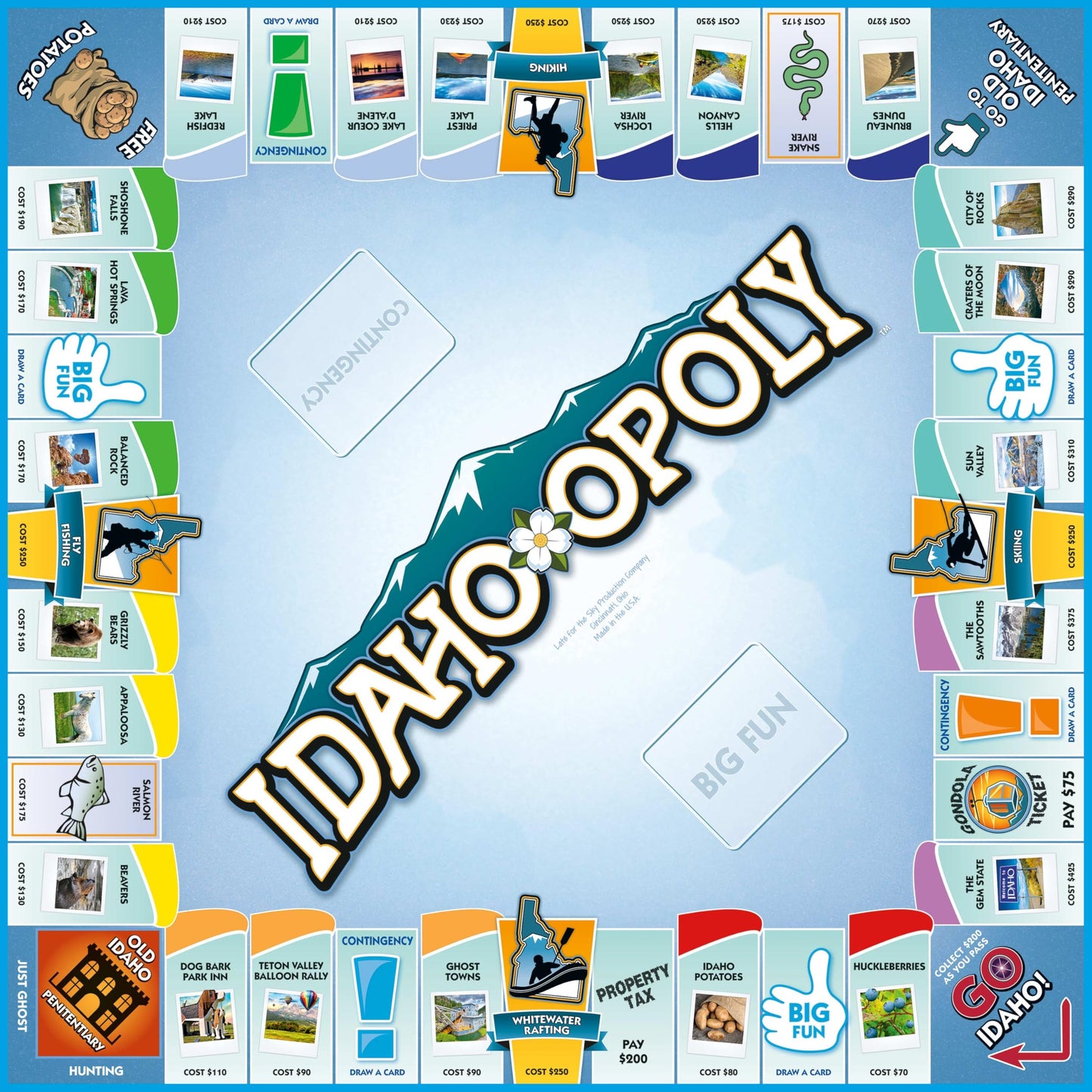 Late for The Sky Idaho-Opoly Board Game - Idaho State Themed Family Strategy, Opoly-Style Fun for 2-6 Players, Ages 8+, Traditional or Fast 1-Hour