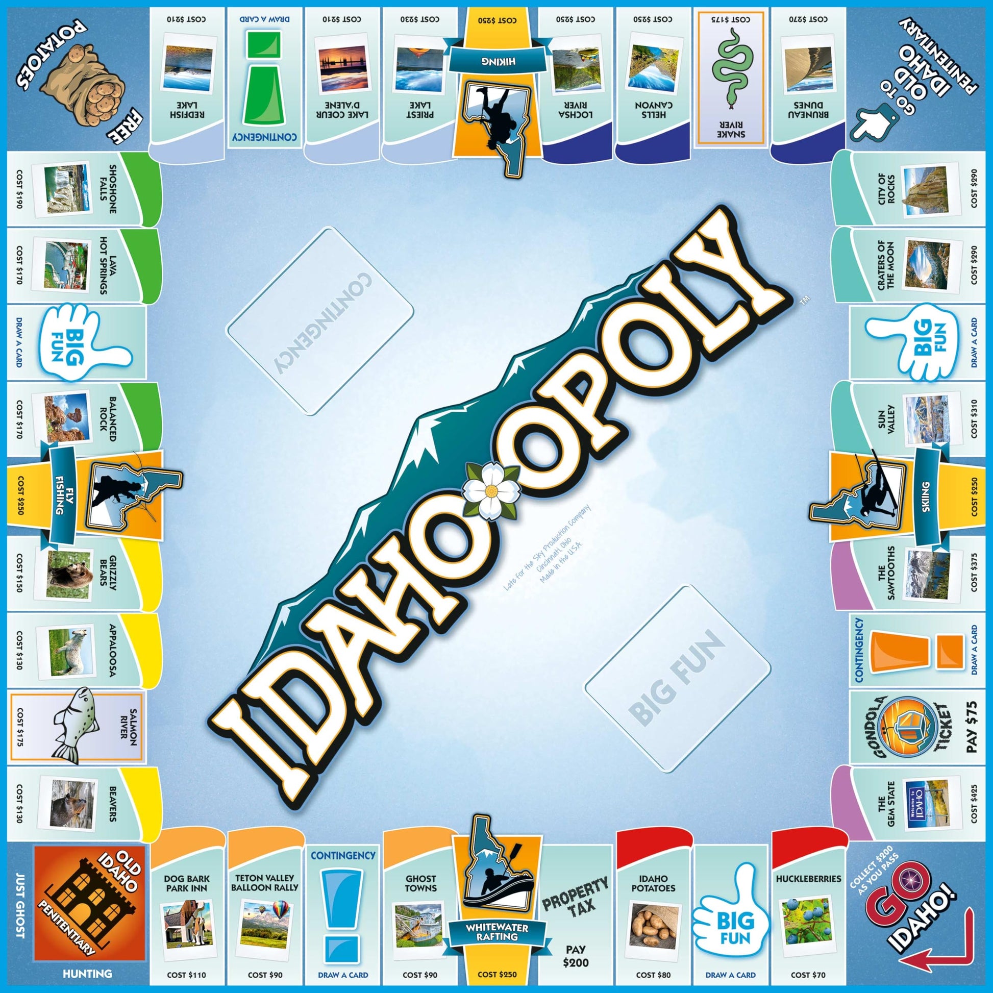 Late for The Sky Idaho-Opoly Board Game - Idaho State Themed Family Strategy, Opoly-Style Fun for 2-6 Players, Ages 8+, Traditional or Fast 1-Hour