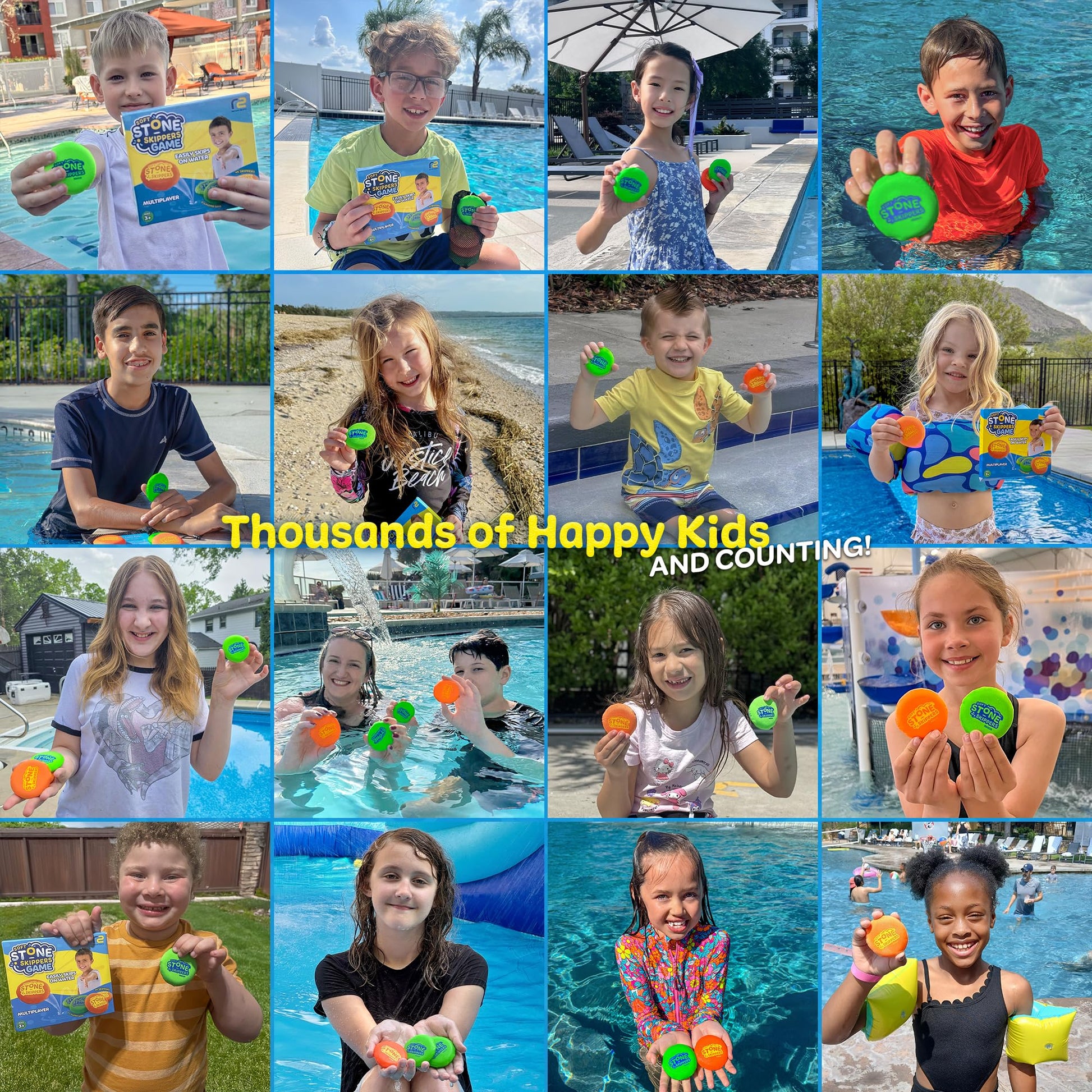 Soft Stone Skippers Game - Fun Pool Toys for Kids All Ages - 4 Pack Water Skipping Discs Set - Beach Games Summer Beach Gifts for Boys & Girls Ages 3