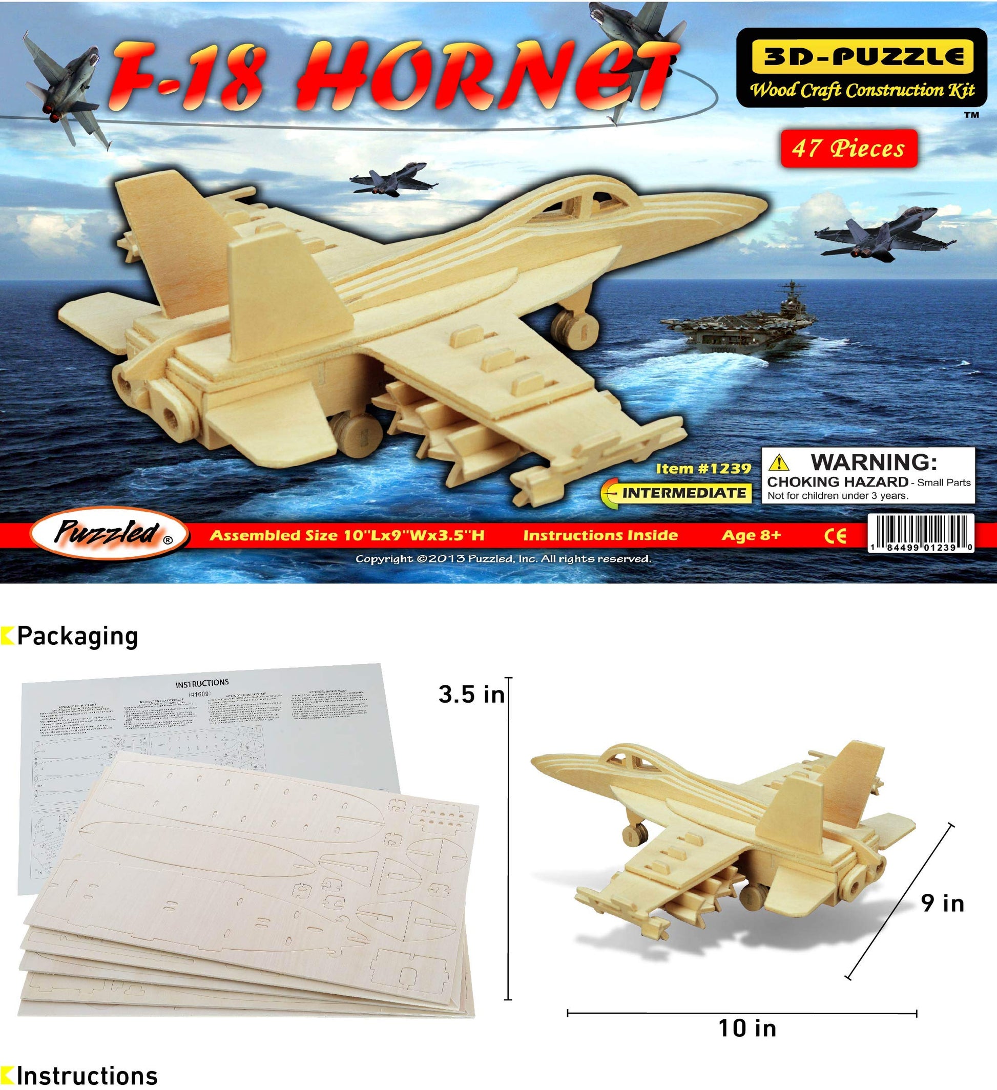 Puzzled 1239 F18 Hornet 3D Jigsaw Woodcraft Kit Puzzle, One Size, Tan (Pack of 47)