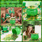 Hoplito 8 Inch St Patricks Day Green Pot with 120 Green & Gold Plastic Lucky Coins Candy Bucket Reusable Pot for St Patrick's Day Decorations Irish