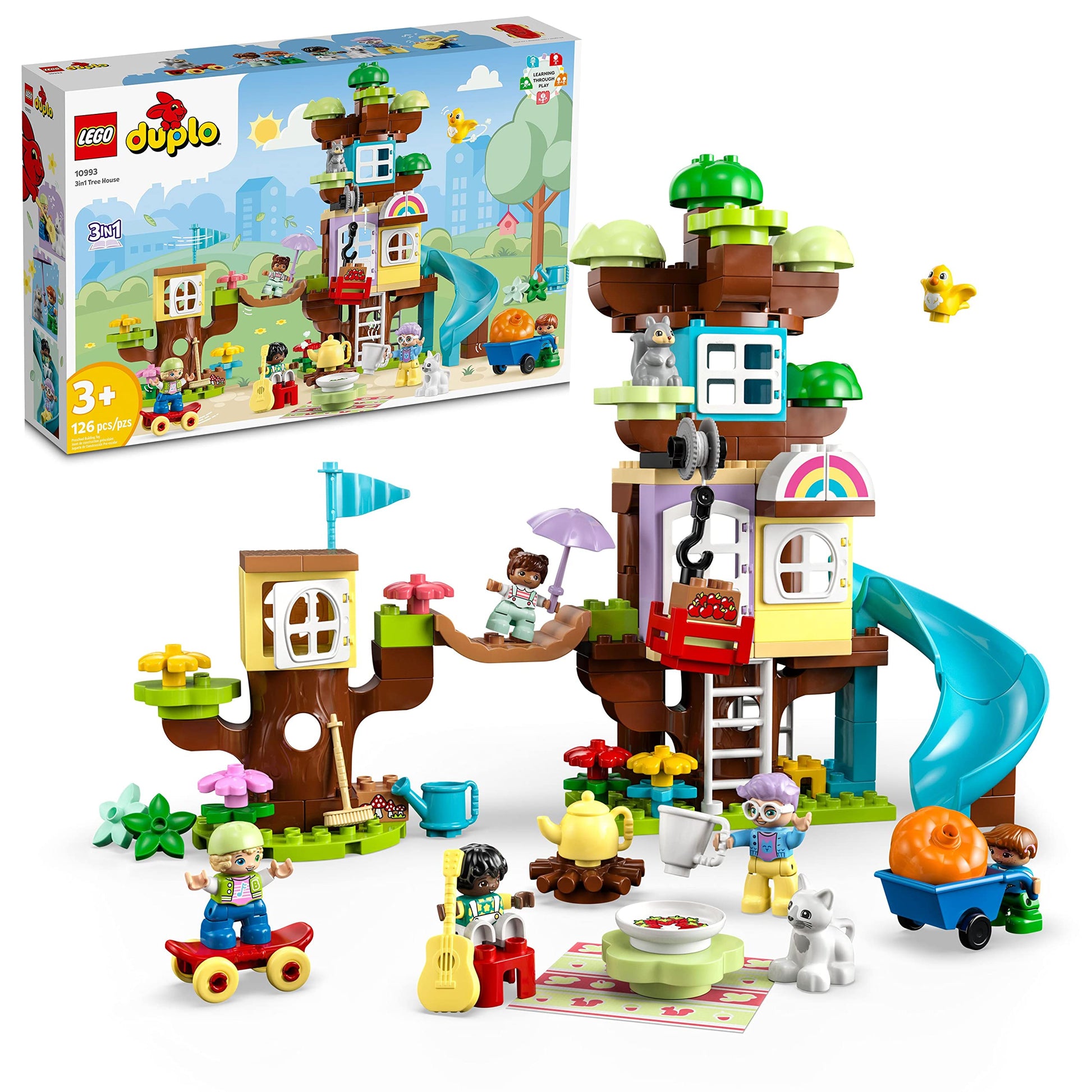 LEGO DUPLO 3 in 1 Tree House Building Toy - Gift for Christmas - Pretend Playset for Toddlers, Ages 3+ - W/ 8 Figures - Fine Motor Skill Development