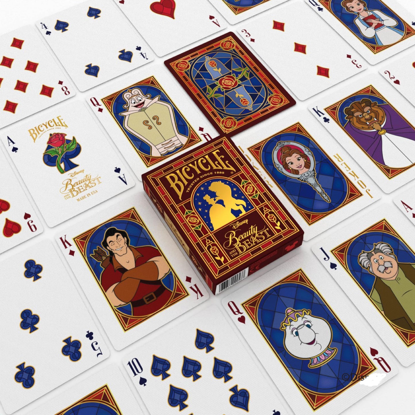 Bicycle Disney Beauty and the Beast Playing Cards - Premium Belle & Beast Deck, Enchanted Rose Collectible Cards for Classic Games, Magical Disney