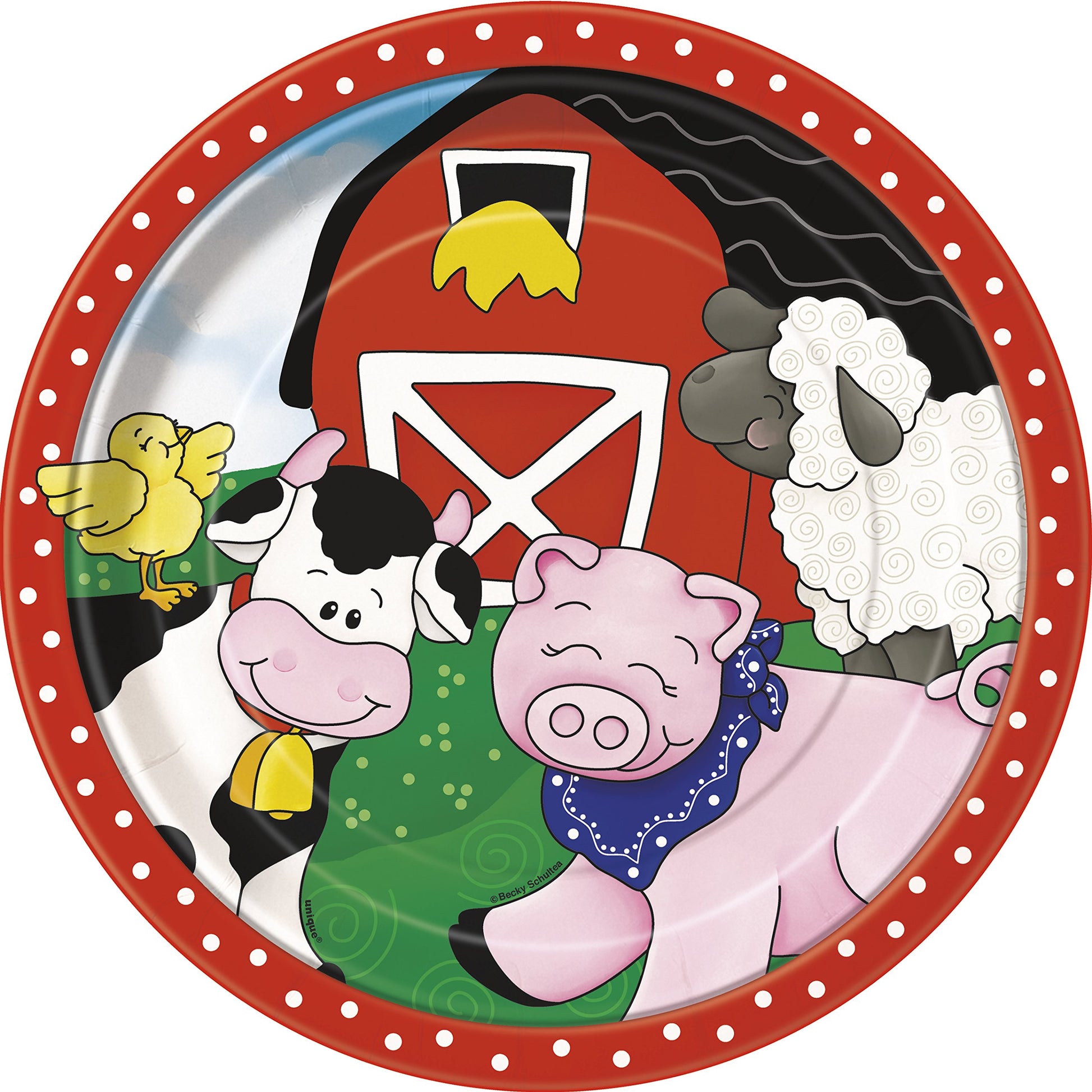 Farm Friends Round Dinner Plates - 9" (Pack of 8) - Charming & Eco-Friendly Paper Tableware for Kids' Parties, Barnyard Events, and Animal-Themed