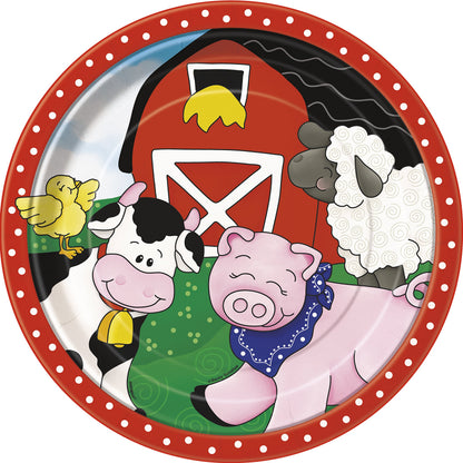 Farm Friends Round Dinner Plates - 9" (Pack of 8) - Charming & Eco-Friendly Paper Tableware for Kids' Parties, Barnyard Events, and Animal-Themed