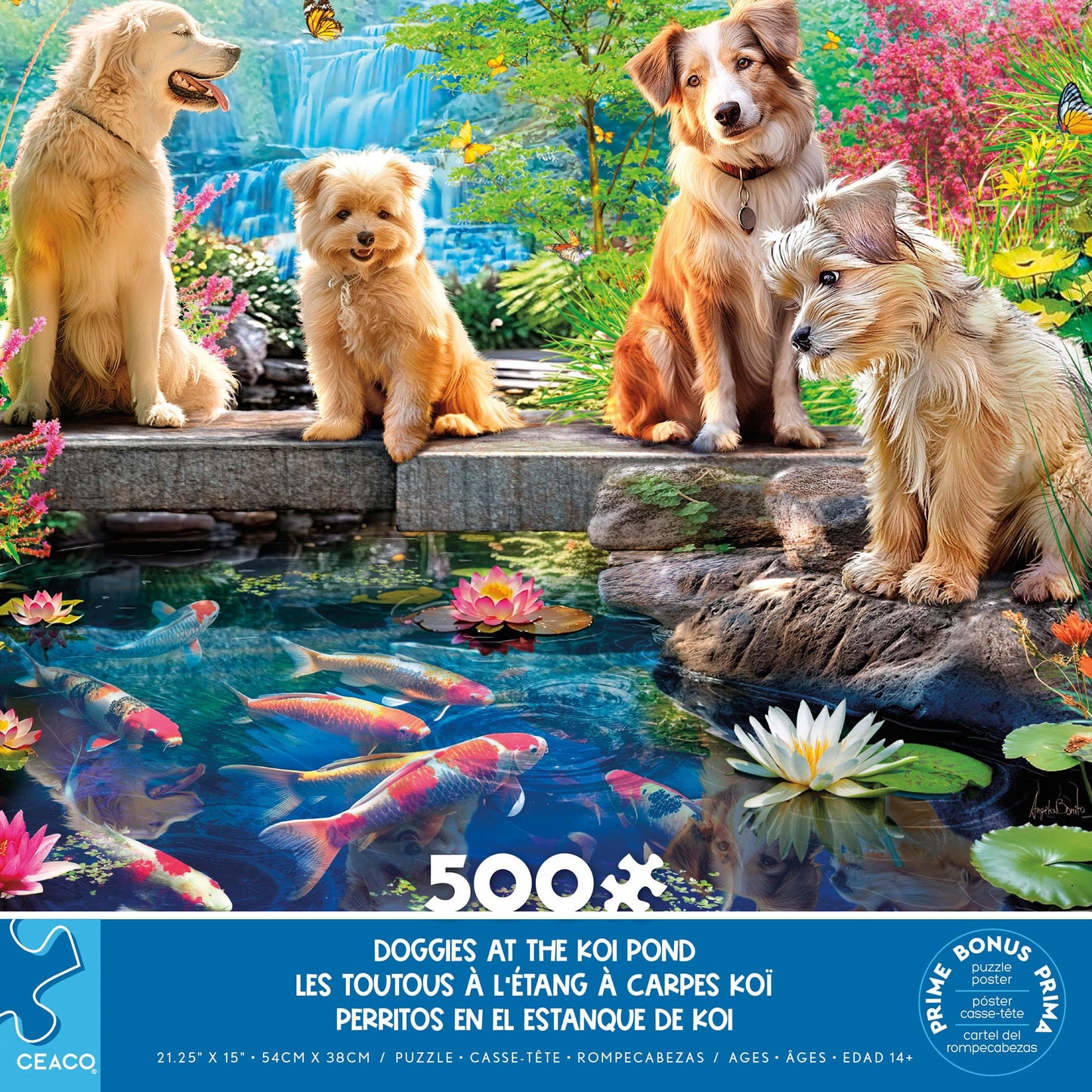 Ceaco - Doggies at the Koi Pond - 500 Piece Jigsaw Puzzle for Adults
