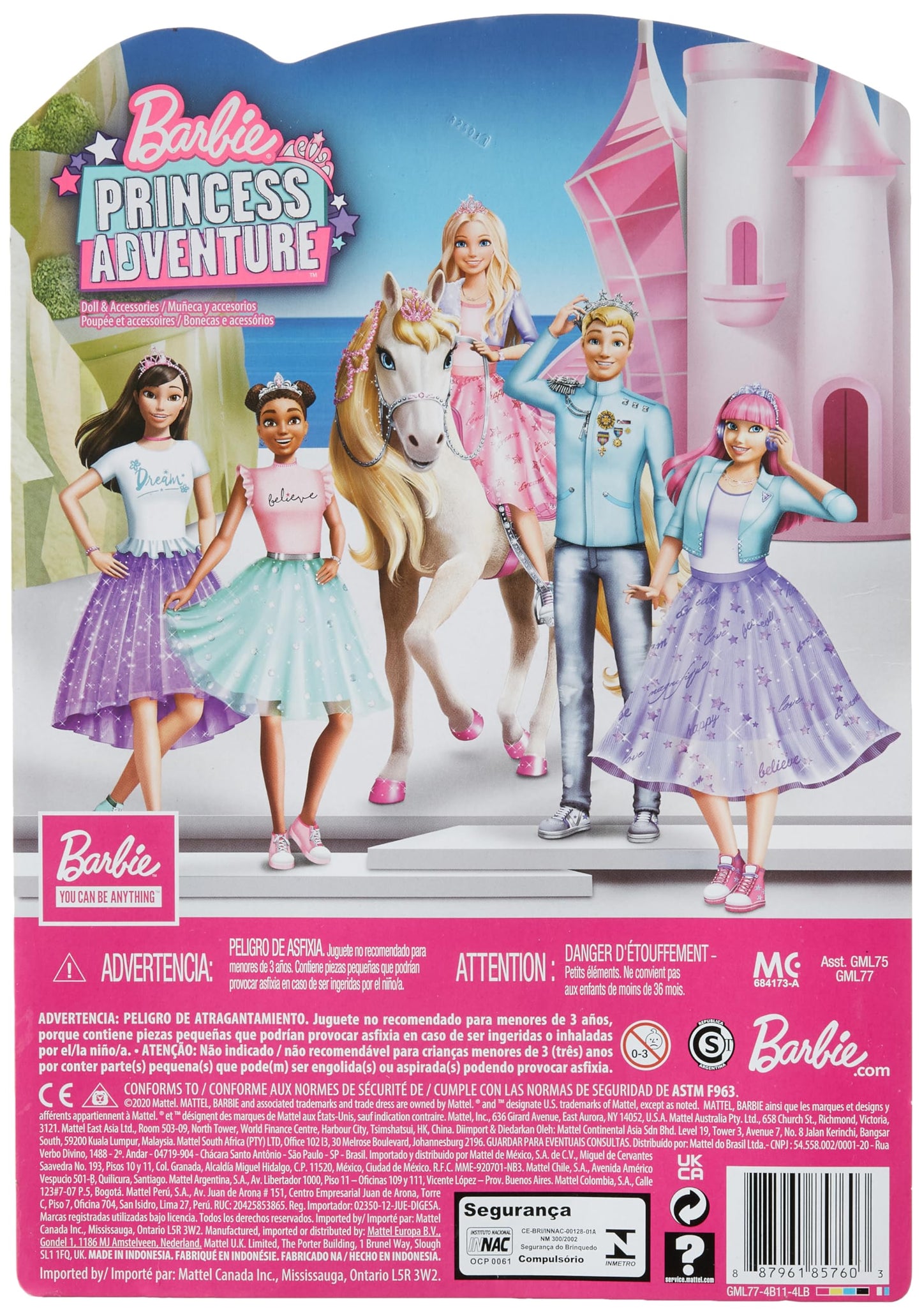 Barbie Princess Adventure Daisy Doll in Princess Fashion (12-inch Curvy) with Pink Hair, Pet Kitten, Tiara, 2 Pairs of Shoes and Accessories, for 3 to