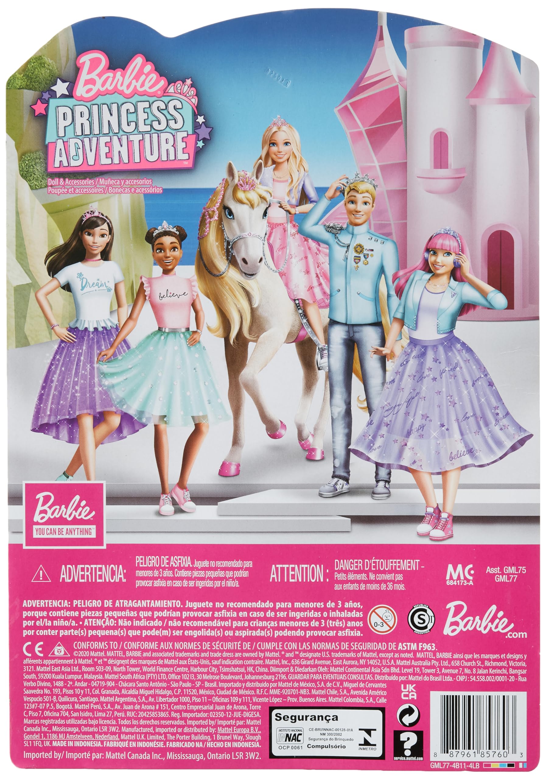 Barbie Princess Adventure Daisy Doll in Princess Fashion (12-inch Curvy) with Pink Hair, Pet Kitten, Tiara, 2 Pairs of Shoes and Accessories, for 3 to
