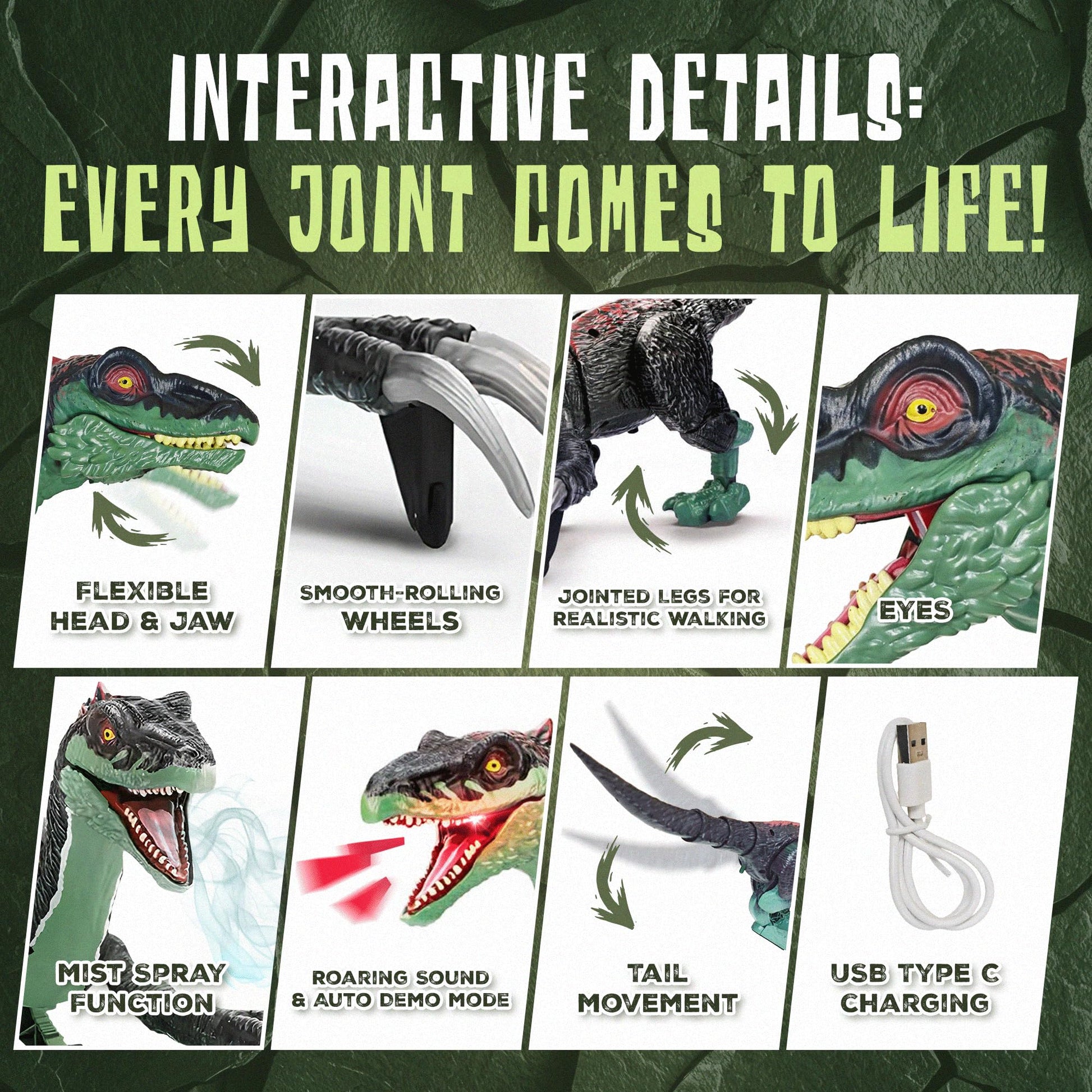 Remote Control Dinosaur Toy for Kids - RC Dinosaur - Walking Velociraptor Toy with Mist Spray, Lights & Roar - Birthday Gift Ideas for Boys and Girls