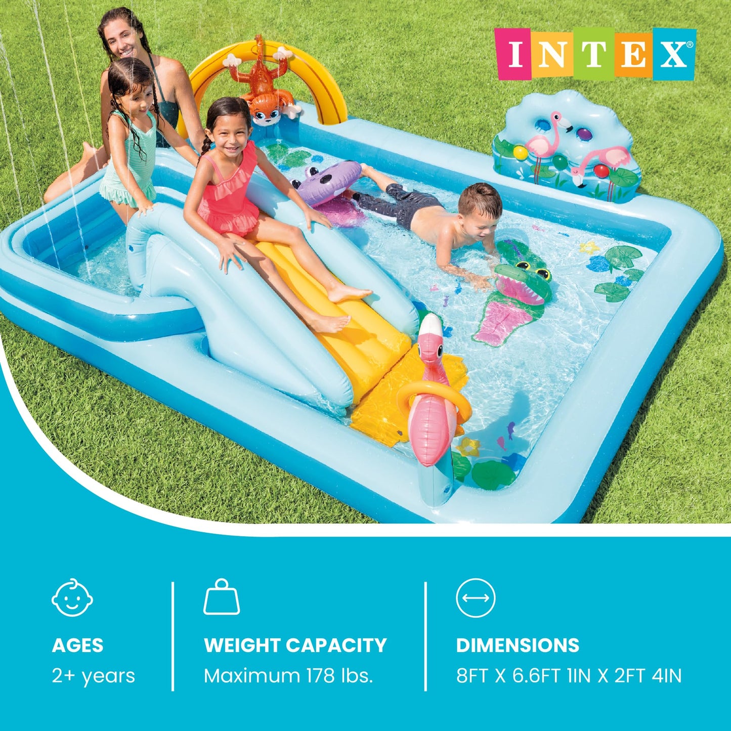 INTEX Jungle Adventure Inflatable Water Slide Park & Kiddie Pool Set Bundle