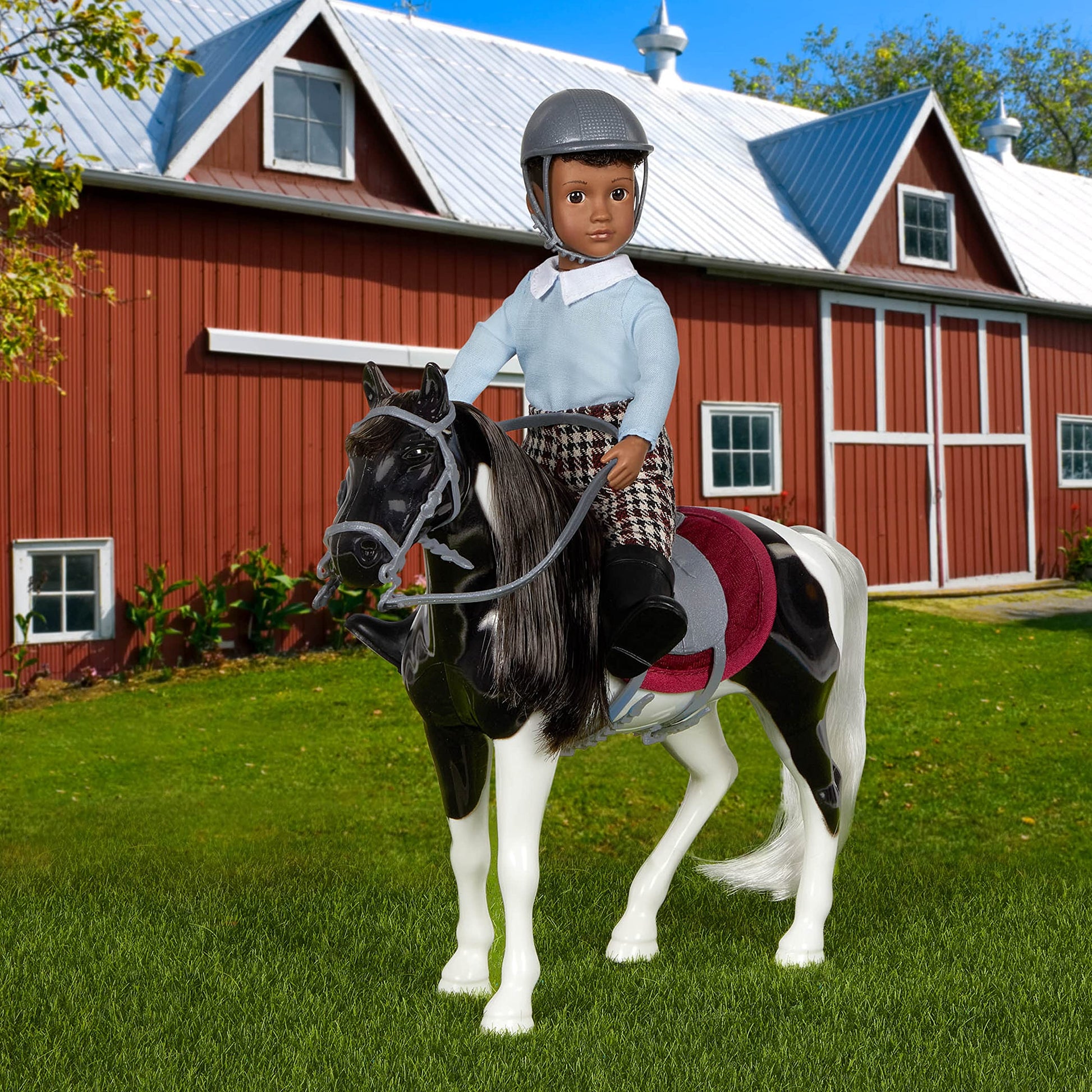 Lori - Mini Boy Doll & Toy Horse - 6-Inch Doll & Black Pinto Horse - Set with Clothes, Animal & Accessories - Playset for Kids - 3+ Years- Landon &