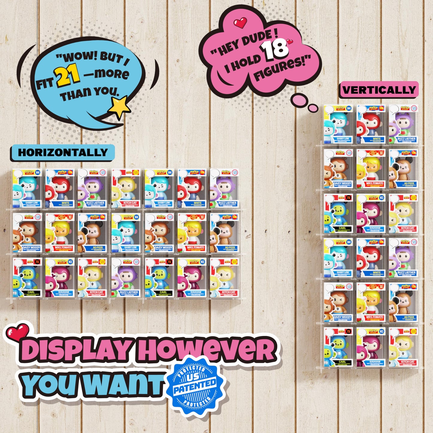 Wall Floating Display Shelves Compatible with 21 Funko Pops in Box, Acrylic Boxed Figurine Display Case, Stackable Action Figure Collection Stand