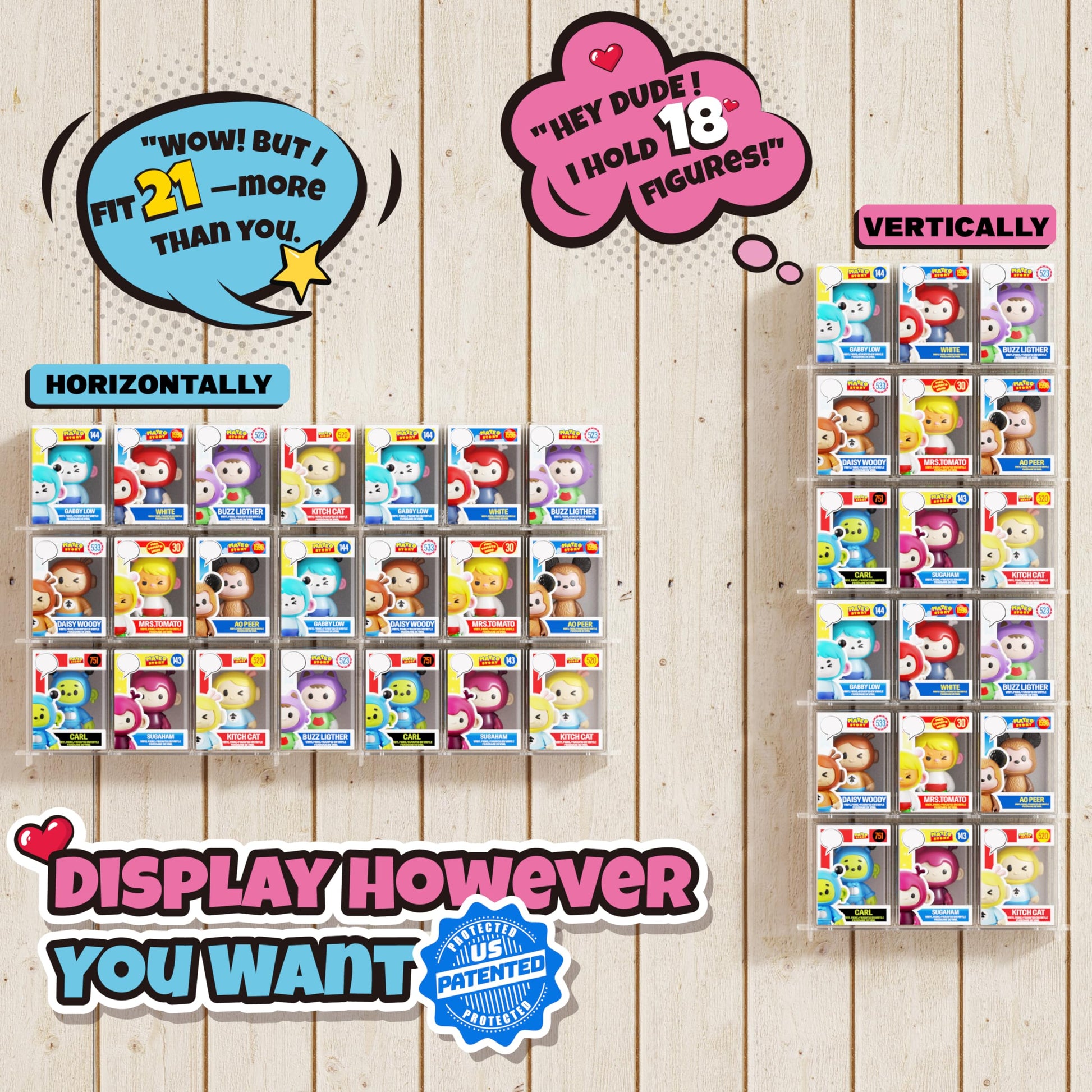 Wall Floating Display Shelves Compatible with 21 Funko Pops in Box, Acrylic Boxed Figurine Display Case, Stackable Action Figure Collection Stand