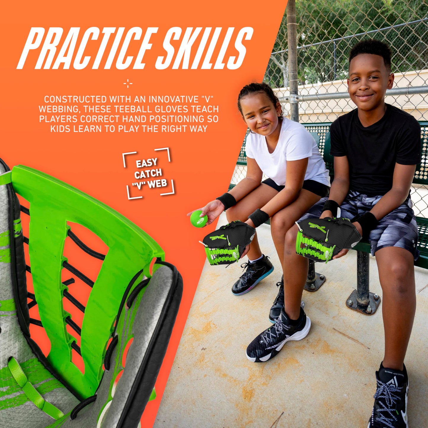 NERF Proshot Kids Teeball Glove + Ball Set - Youth Baseball Glove + Foam Ball - Boys + Girls Teeball Mitt Set - Adjustable Fit for Kids - Right Hand
