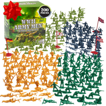 World War II Army Men Toy Action Figure Playset- 200pc Including Soldiers & Flags from The US, Great Britain, Germany & Japan Posed in Realistic