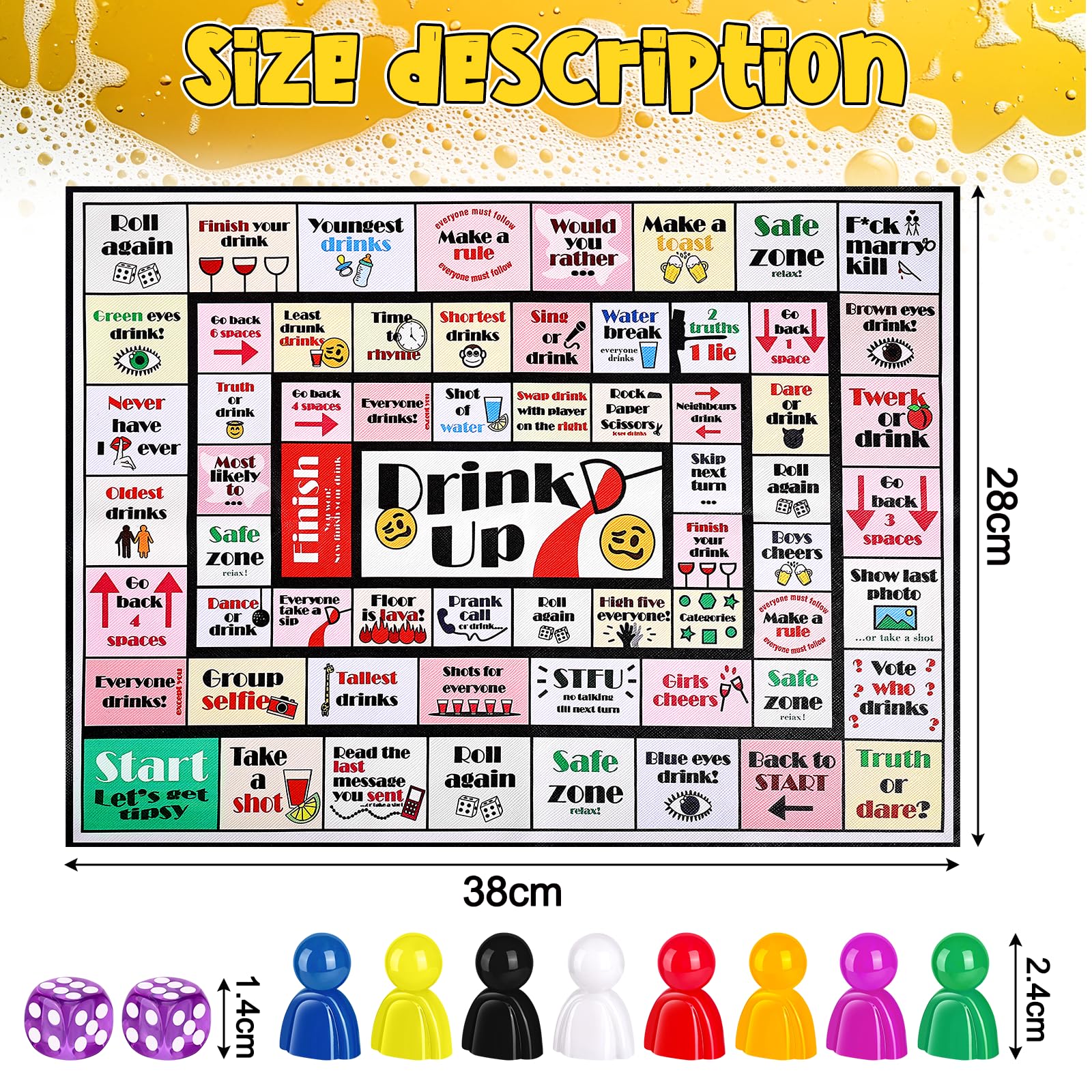 IISVCUNY Wonderful Game Drink up Board, Drinking Board Games for Adults, Funny Drinking Games, Ideal for Girls' Night and Bachelor Party, Suitable
