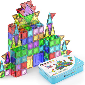 PicassoTiles 100PC Travel Nano Magnetic Tiles Construction Building Blocks Toy with Storage Case Educational STEM Learning Build Kit 3D Magnet Tile